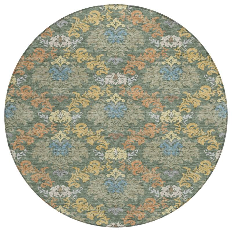 Machine Washable Indoor/ Outdoor Damask Patna Chantille Rug