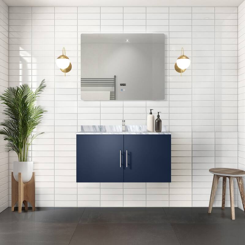 36" Bathroom Vanity with Marble Top, Stainless Steel Faucet, 36x32 Mirror Included, Scratch & Stain Resistant Surface