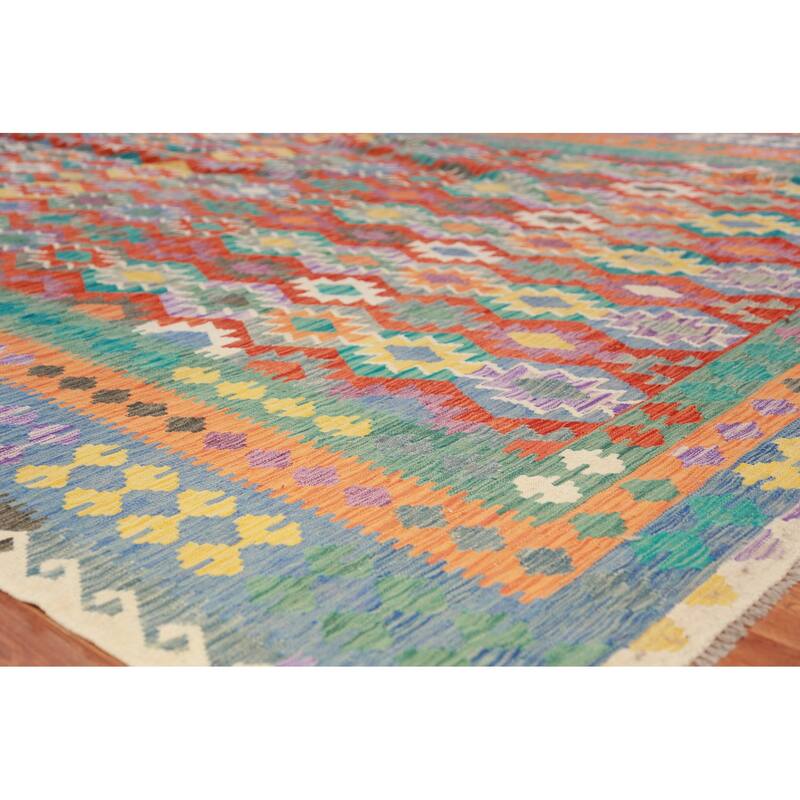 Geometric Kilim Oriental Large Rug Hand-Woven Bedroom Wool Carpet - 10'3"x 16'2"