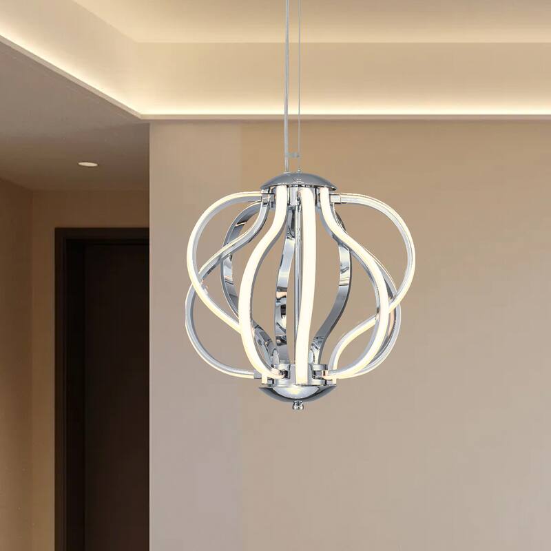 C Cattleya 10-Light Chrome Finish 3000K LED Chandelier Pendant Light - 14.25-Inch