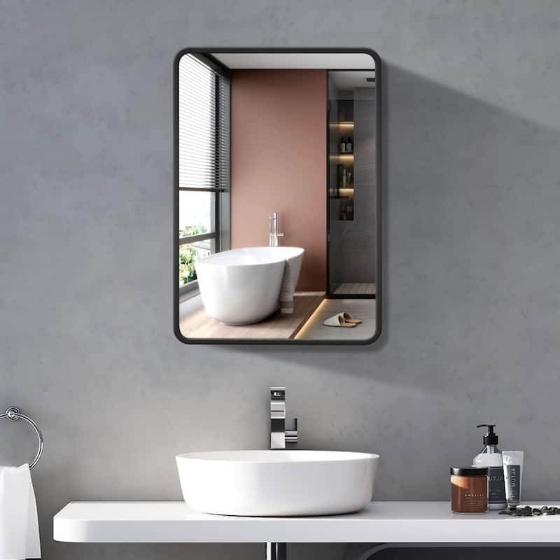 24"×30" Metal Framed Wall Mounted or Recessed Bathroom Medicine Cabinet with Mirror - Polished - Black