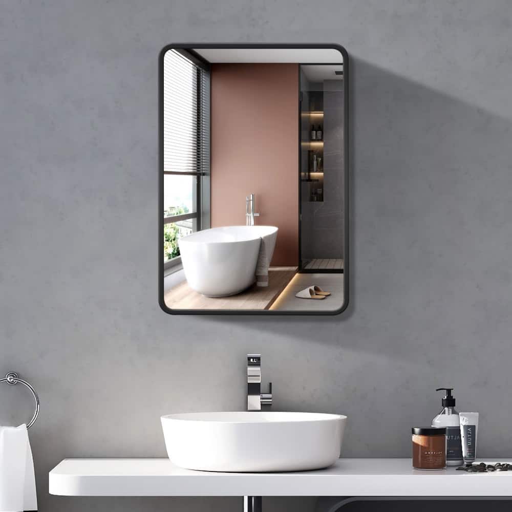 24"×30" Metal Framed Wall Mounted or Recessed Bathroom Medicine Cabinet with Mirror