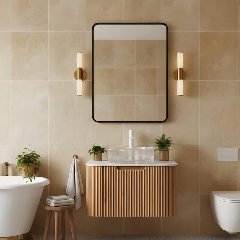 Floating Bathroom Vanity with Transparent Round Glass Basin