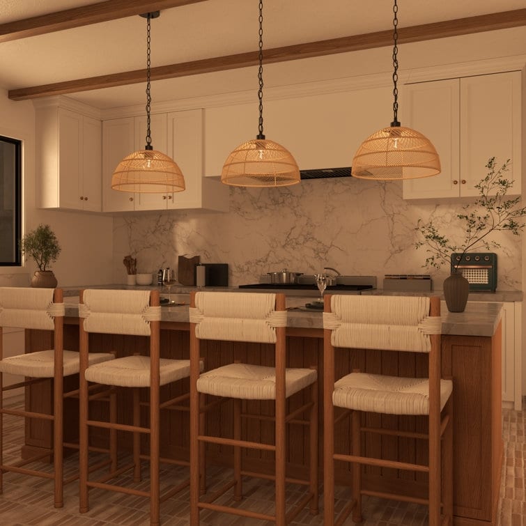 Acroma 1 - Light Hand-Woven Rattan Dome Pendant Light - 1-light
