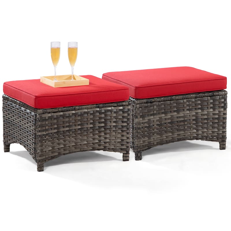 Cozywor 2-Piece Wicker Outdoor Patio Ottoman Set with Cushions