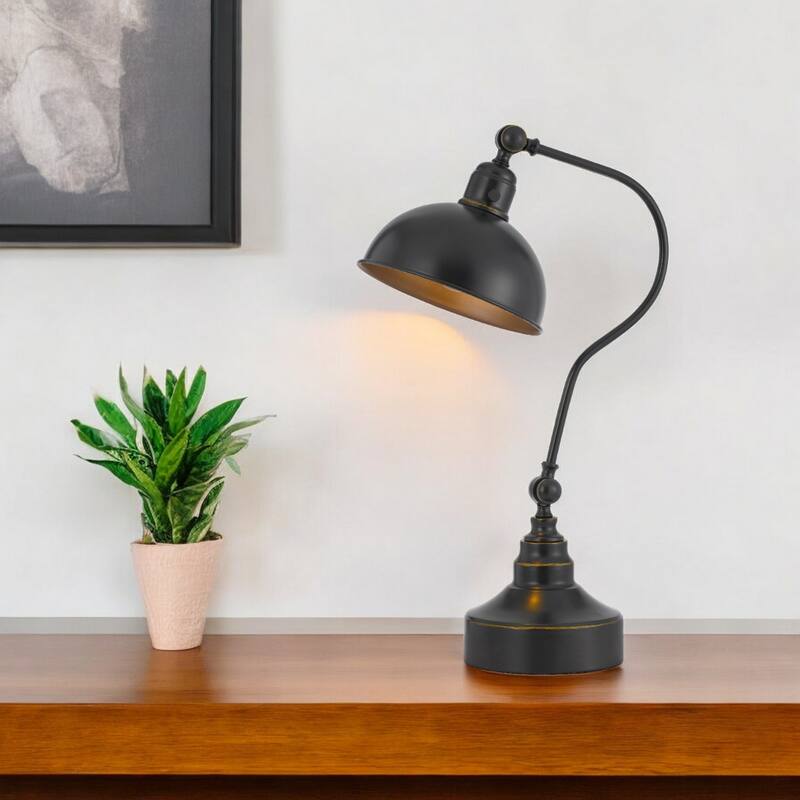 25" Modern Metal Desk Lamp with Dome Shade and Adjustable Height Rotary Switch for Office or Study - 25”H x 9”W x 18”D
