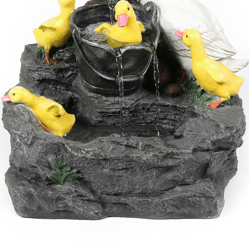 Resin Duck Family and Water Faucet Outdoor Patio Fountain