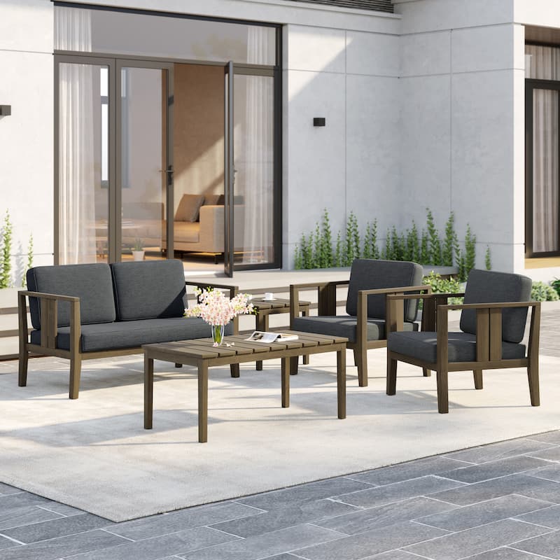 5-Piece Patio Furniture Solid Teak Outdoor Conversation Set - Dark Grey - Naturalframe