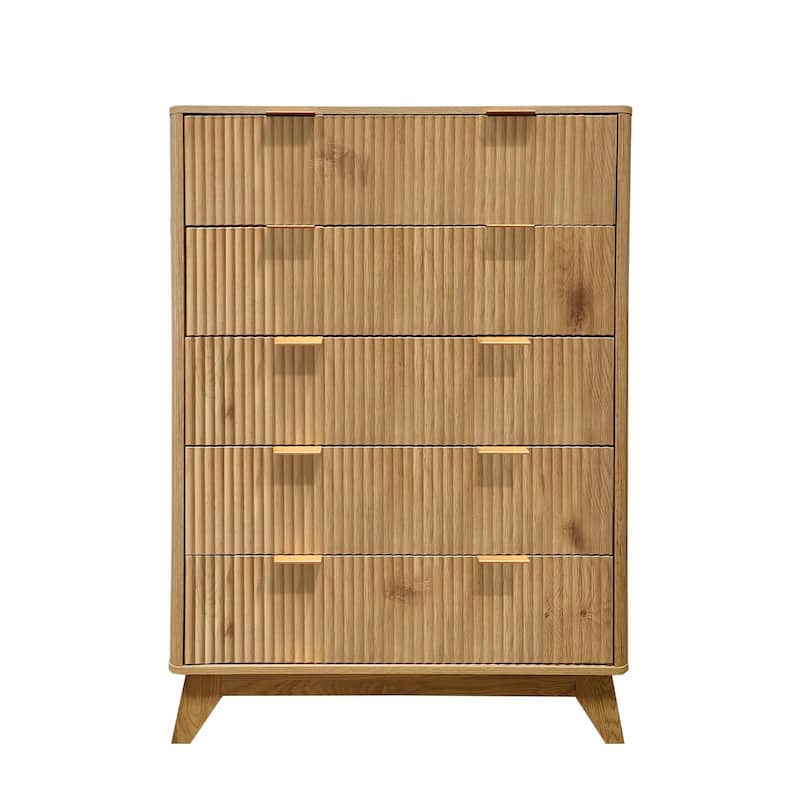 5 Drawer Fluted Dresser, 48" Tall Modern Wood Storage Chest