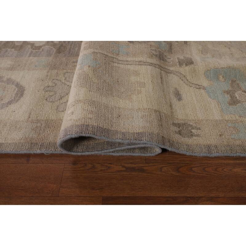 Oushak Turkish Area Rug Hand-Knotted Transitional Beige Wool Carpet - 6'2"x 8'11"