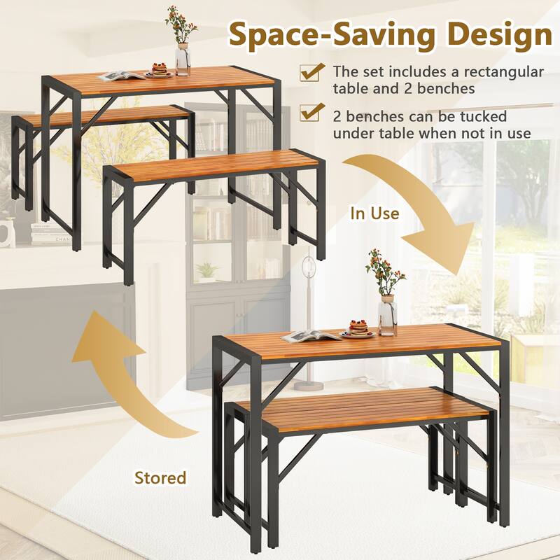 Gymax 3 PCS Dining Set for 4 People Outdoor Picnic Table & 2 Benches