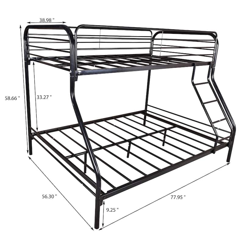 Heavy Duty Twin-Over-Full Metal Bunk Bed with Inclined Ladder, Safety Guardrails & Under-Bed Storage - No Box Spring Needed