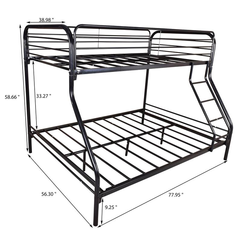Sturdy Metal Twin-Over-Full Bunk Bed Frame with Safety Guardrails and Inclined Ladder, No Box Spring Required