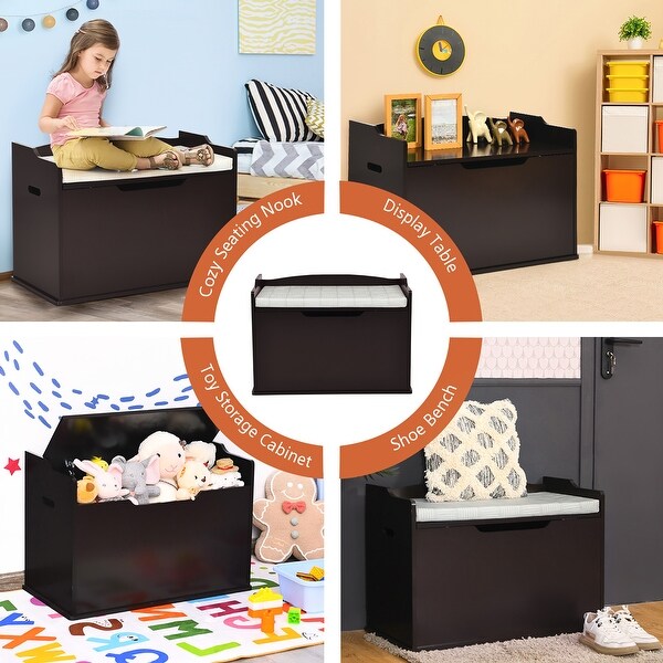 Costway Kids Toy Box Wooden Flip-top Storage Chest Bench W