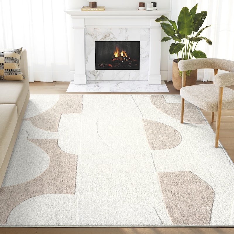Abani Cozy COZ110A Modern Cream Grey Asymmetric Circle Pattern Neutral Area Rug - 7'9" x 10'2"