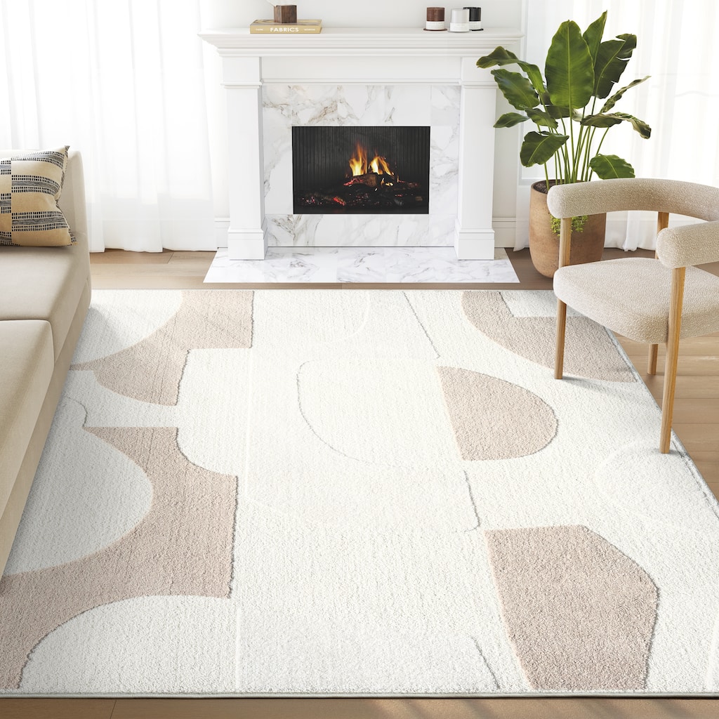 Abani Cozy COZ110A Modern Cream Grey Asymmetric Circle Pattern Neutral Area Rug