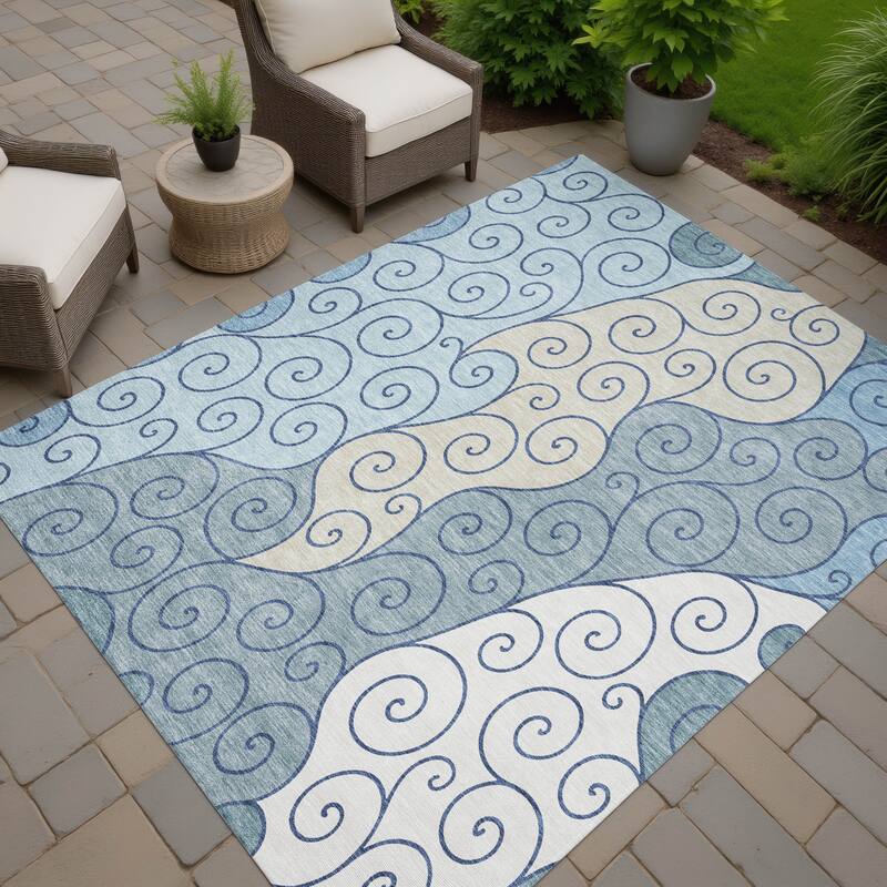 Machine Washable Indoor/ Outdoor Swirly Chantille Rug