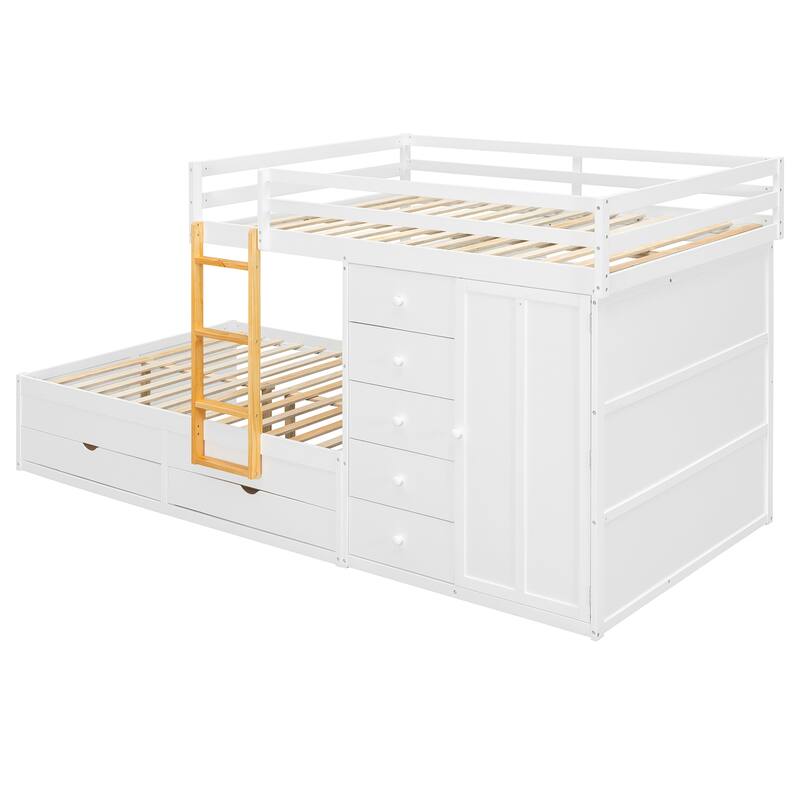 Roomfitters Full Size Bunk Bed with Drawers and Mini Wardrobe, Solid Wood