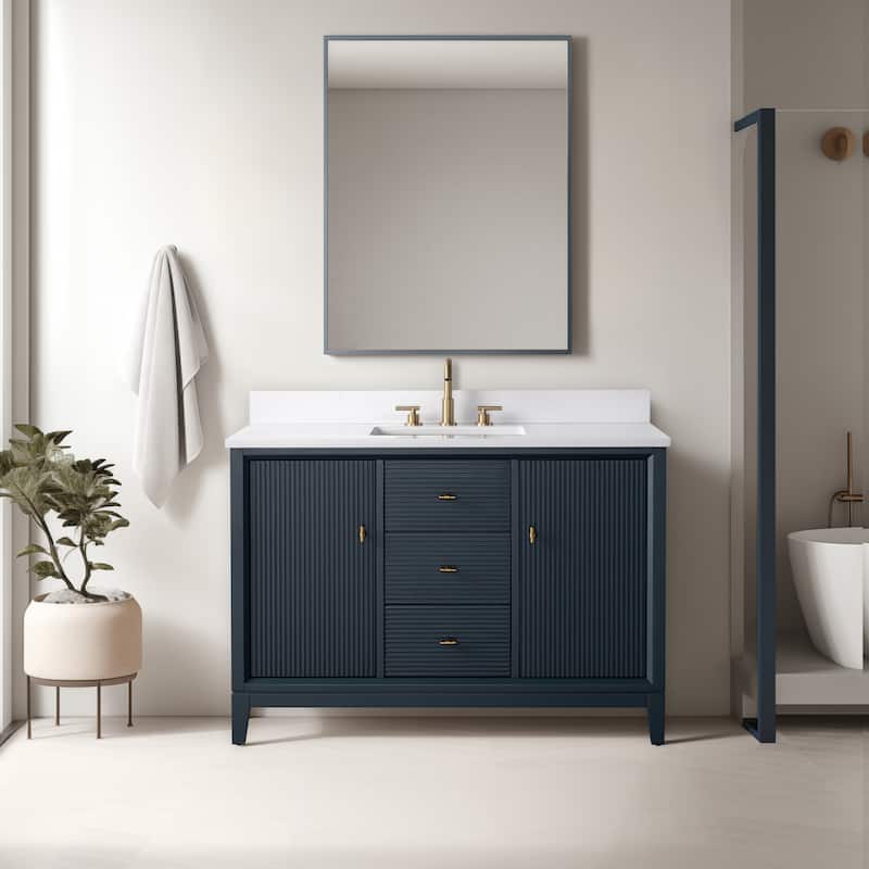 Vanity Art 48" Freestanding Bathroom Vanity with Engineered Marble Top and Sink - 48"/Golden Brushed - Vintage Spruce Blue