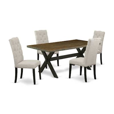 Mid Century Dining Table Set - 5 Piece Rectangular Table with 4 Parsons Chairs - 60