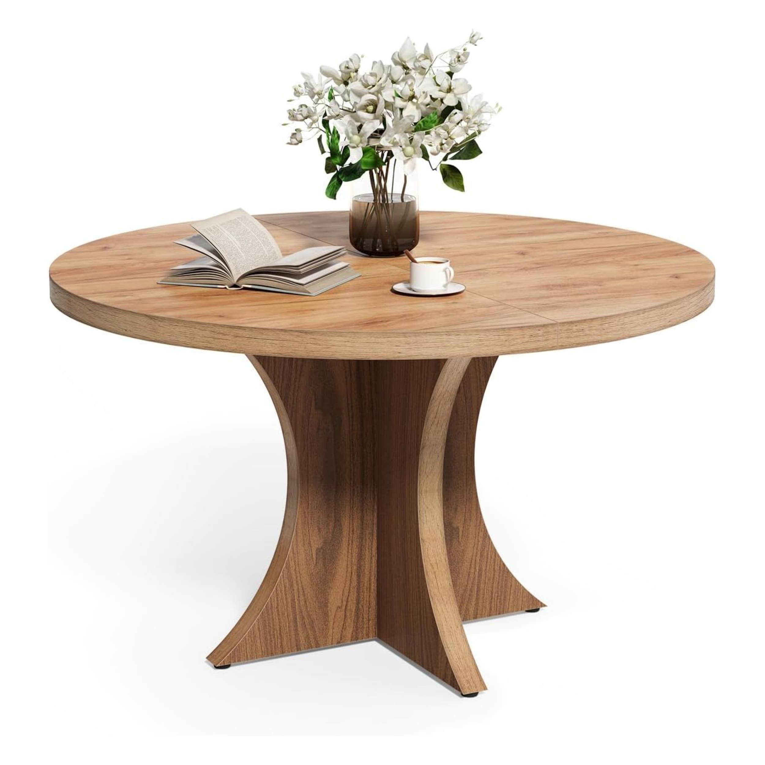 47 inch Round Dining Table for 6 with 1.57" Thick Top, Cross Base