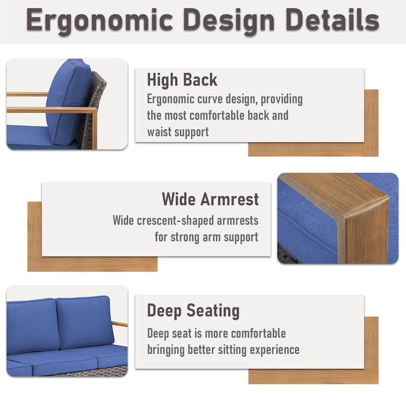 Gymojoy Outdoor Wicker Rattan Sofa Patio Rcoking Chair Ottomans - Brown