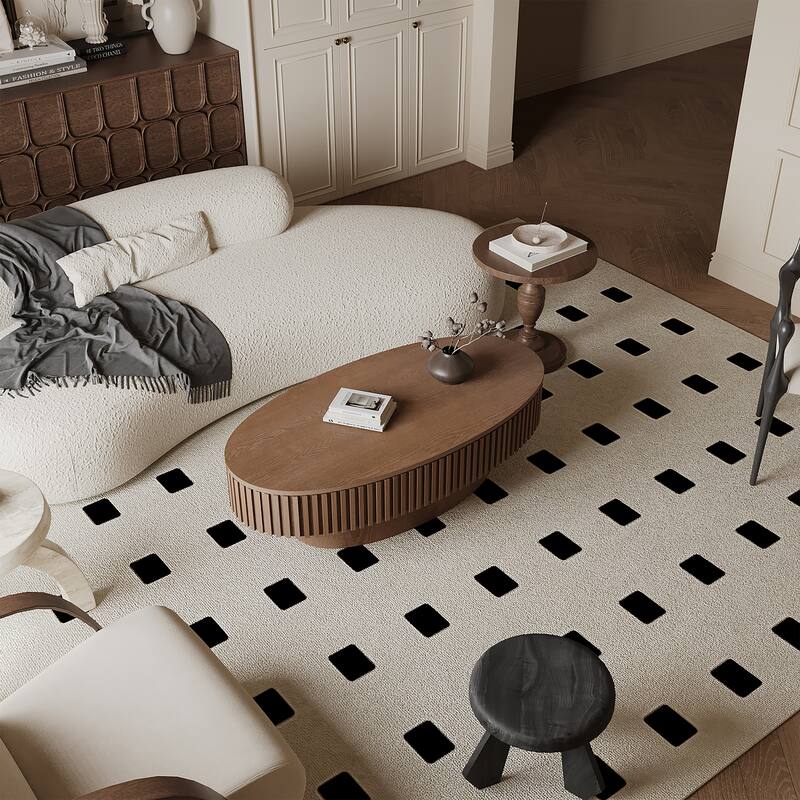 Oval Coffee Table with Storage, Solid Wood Veneered Coffee Table, Modern 47'' Accent Tea Table for Living Room