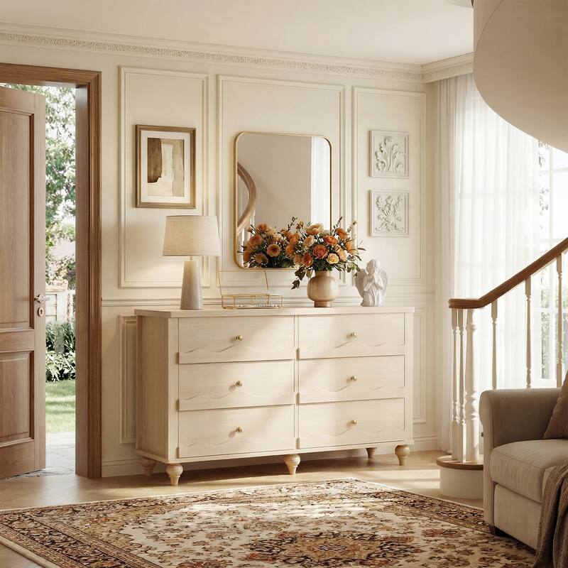 Narill Wave-Inspired 6-Drawer Dresser Closet Organizer, 43-In Chest of Drawers TV Stand