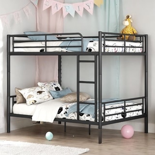 Full Over Full Metal Bunk Bed with Guardrails and Ladder