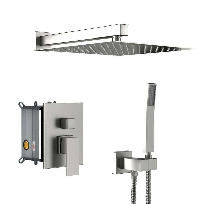 10 Inches Bathroom Luxury Rain Mixer Shower Combo Set Wall Mounted Rainfall Shower Head System Brushed Nickel Finish