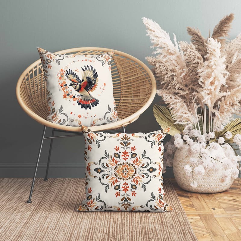 Blaze Bird Faux Suede Reversible Throw Pillow Red and Gray