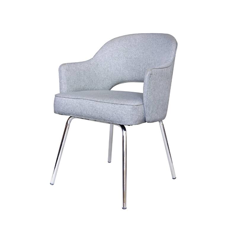 Guest Armchair, Granite Gray Linen, Chrome Legs, Semi Open Back