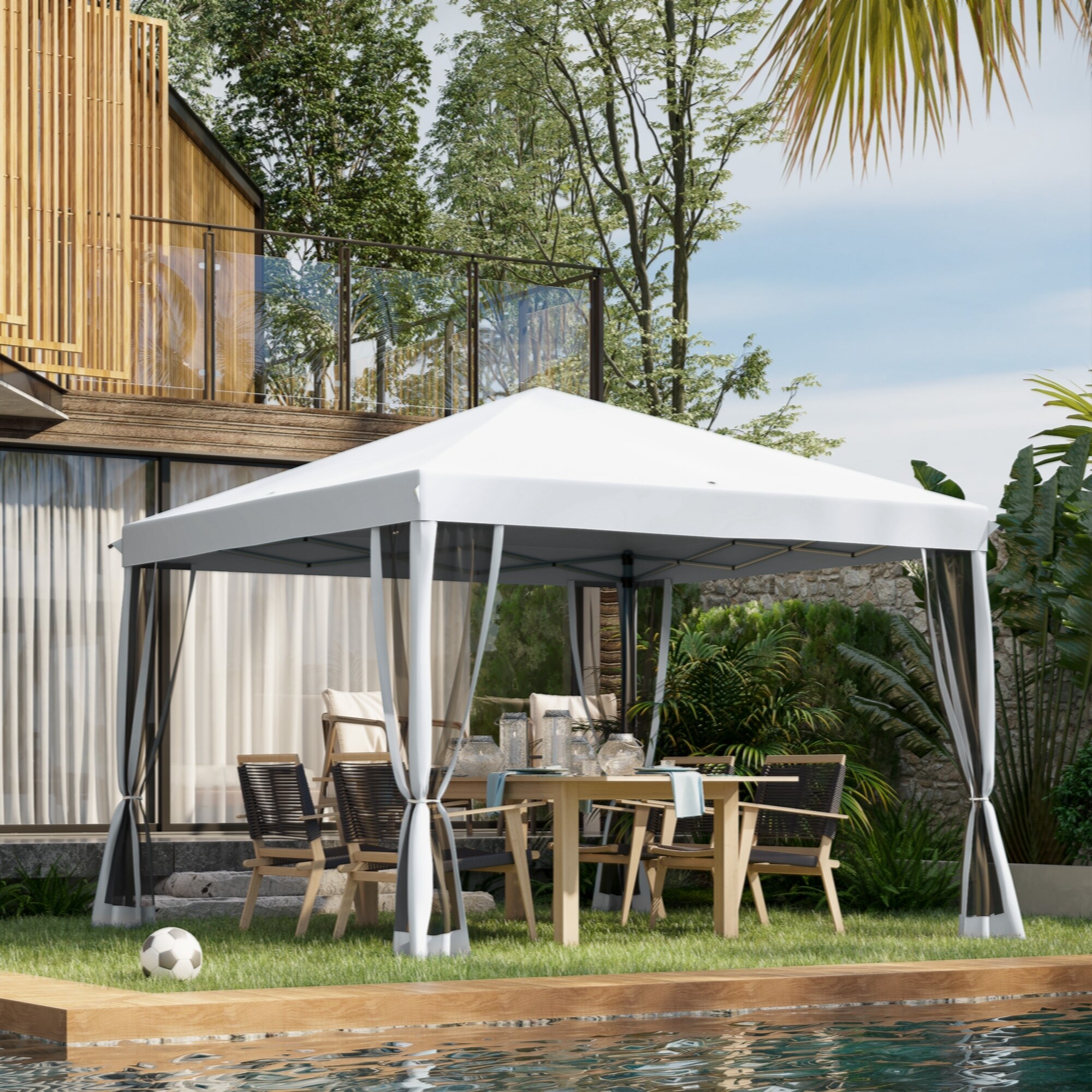 10 x 10 Pop Up Canopy Tent with Netting Instant Gazebo Ez up Screen House Room with Carry Bag Height Adjustable Cream White
