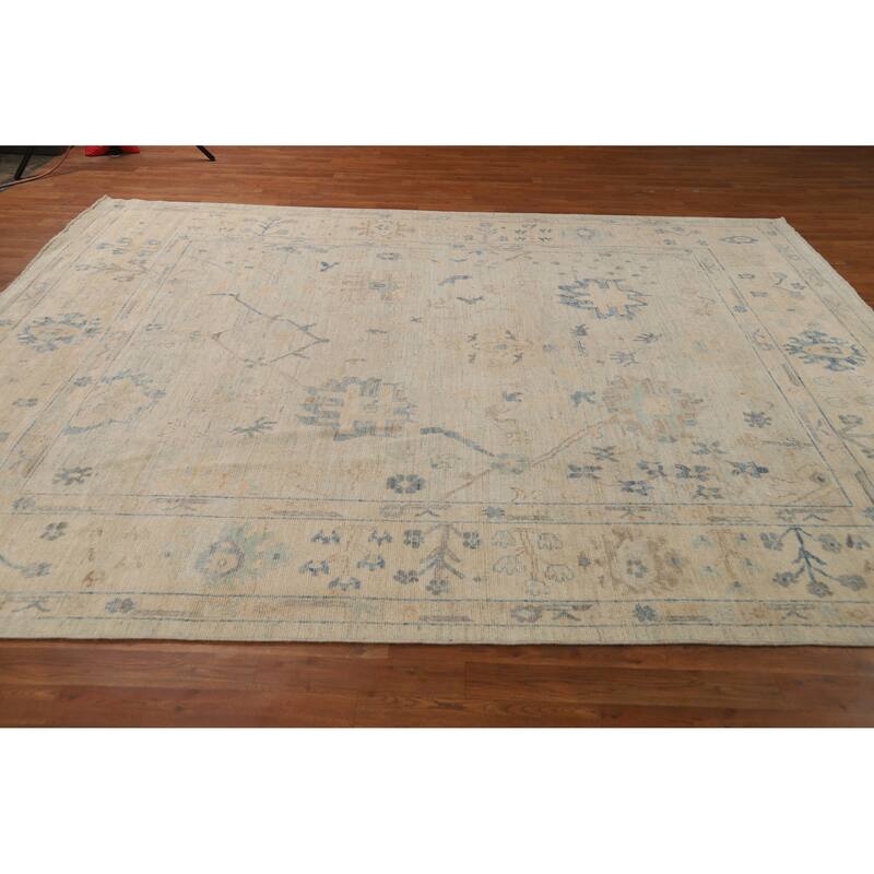 Floral Beige Vegetable Dye Oushak Turkish Rug Hand-Knotted Wool Carpet - 8'1"x 10'2"