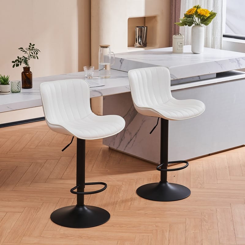 Swivel Bar Stools Set of 2, Leather Counter Height Barstools with Back for Kitchen Island