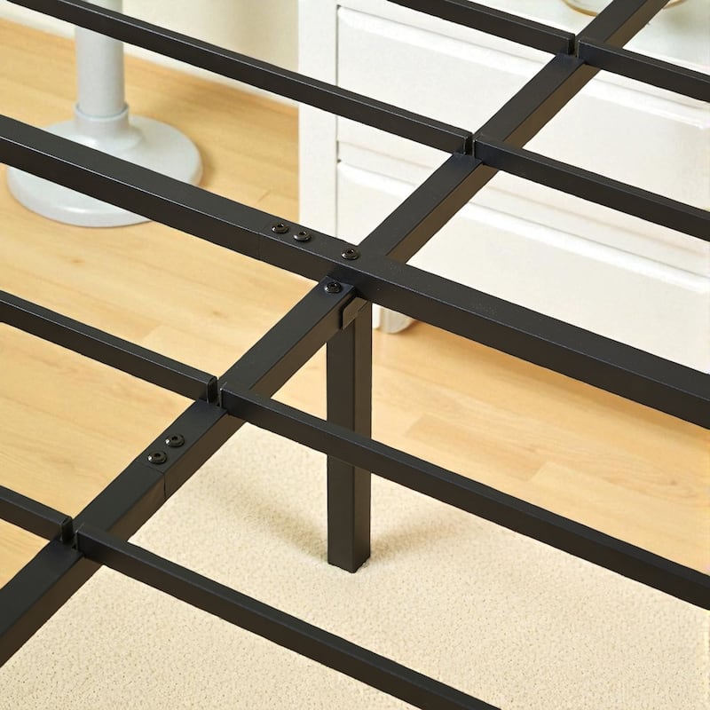 Queen Size Wooden Bed Frame with Corrugated Curved Headboard, Heavy-Duty Metal Support, No Box Spring Needed