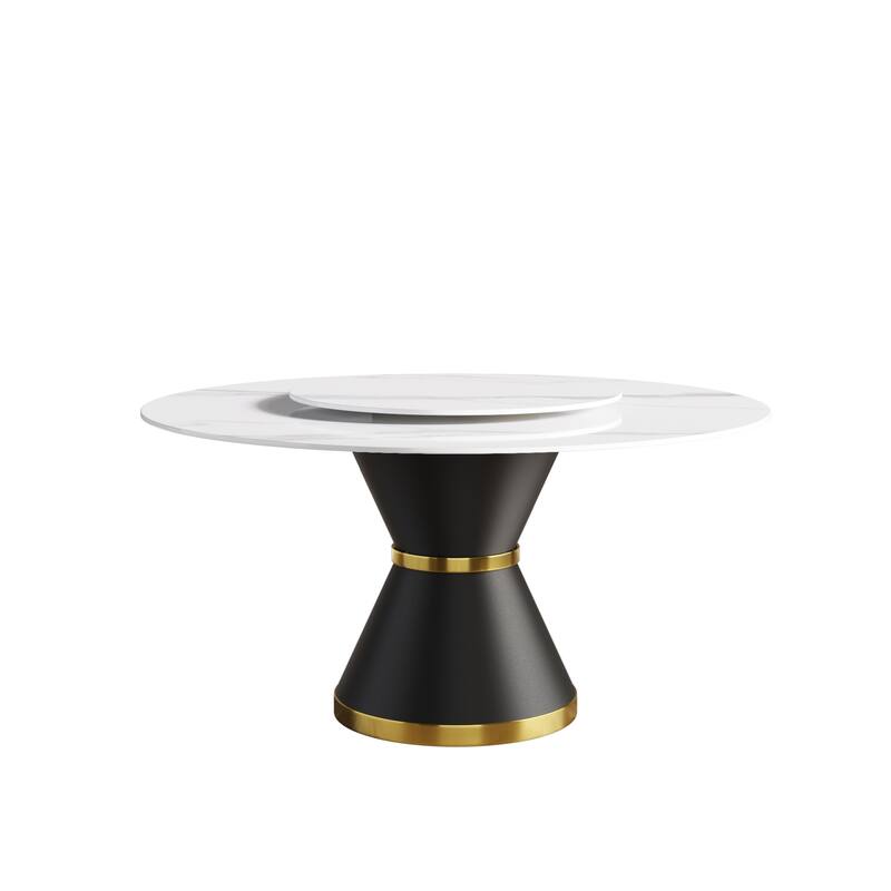 59" Modern Marble Dining Table Round Dining Table with Lazy Susan