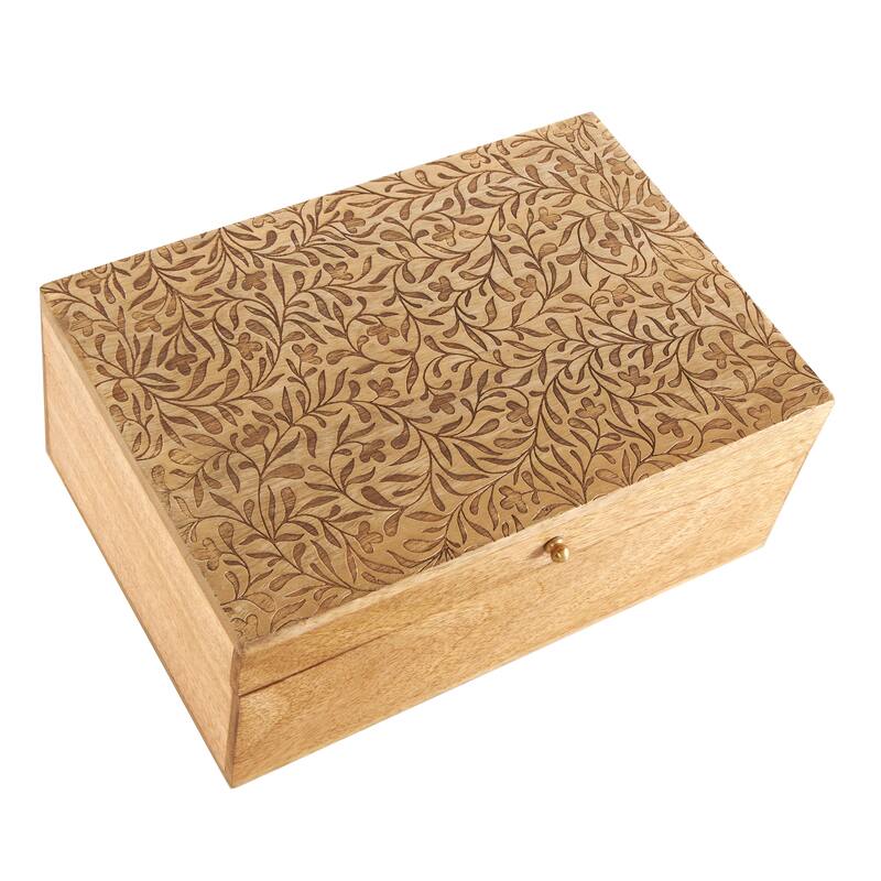 Brown Mango Wood Handmade Storage Scroll Box with Gold Accents (Set of 3)