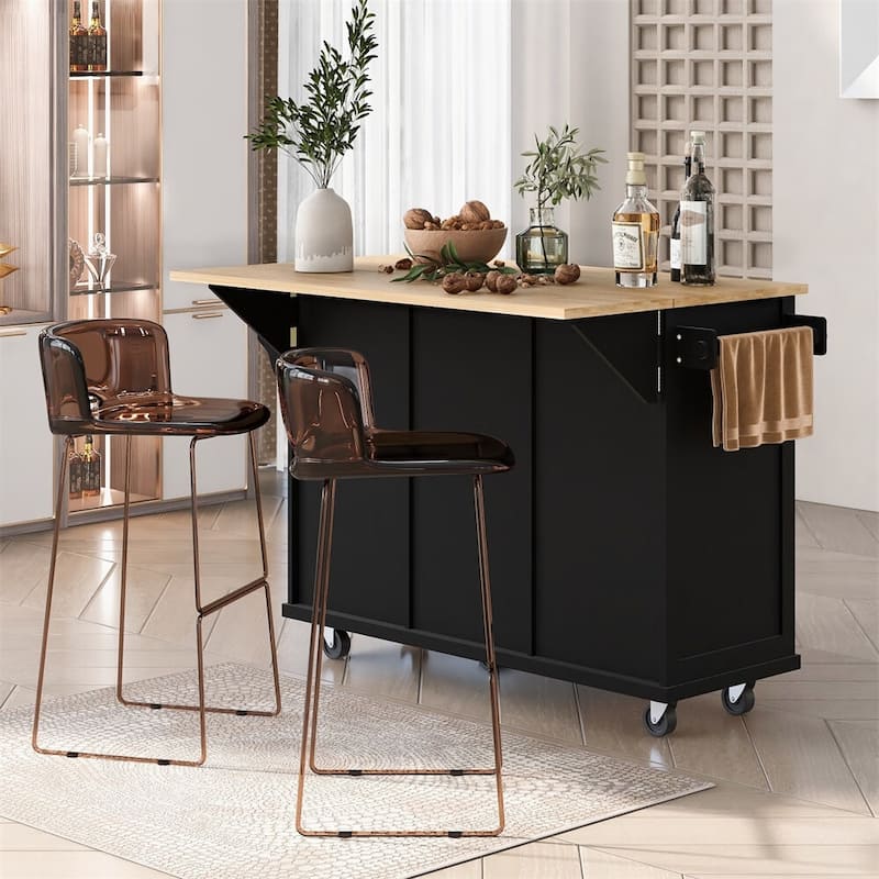 Merax Kitchen Cart with Rubber wood Drop-Leaf Countertop