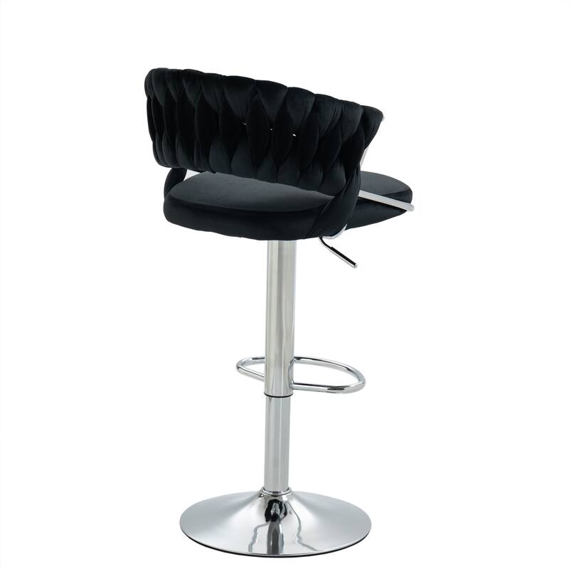 Set of 2 Modern Velvet Adjustable Bar Stools with Backs