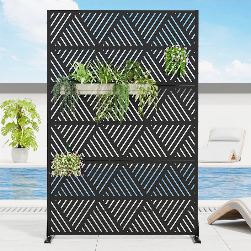 Dovelina 6ft.Outdoor Freestanding Metal Privacy Screen Decorative Garden Fence - 72"x47" - Black1
