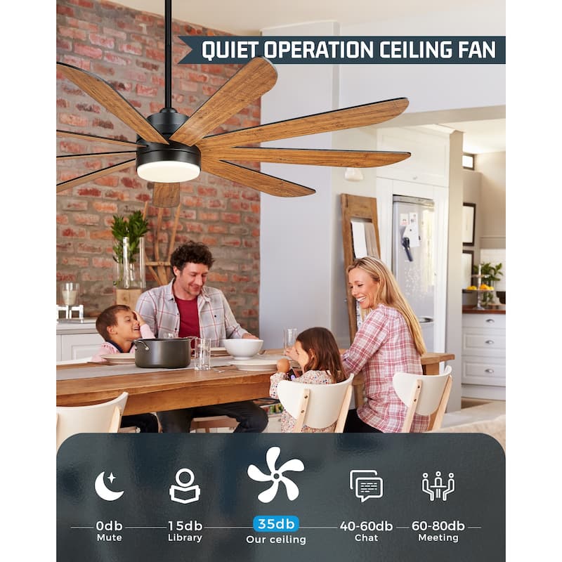 72 Inch 24W Led Ceiling Fans with Lights, 9-Blades, Remote Control and App and Alexa Google Voice Control