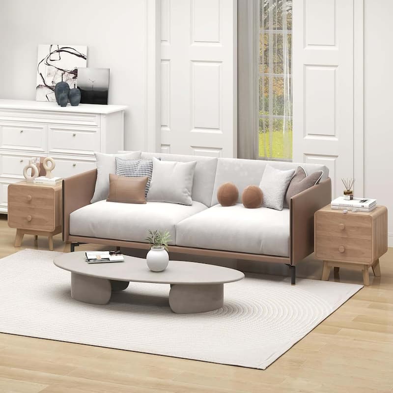 1/2 pcs Modern Night Stand Wooden Side End Table with 2 Drawers