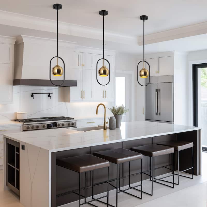 Modern Black Gold 1-Light Metal Pendant Lights Farmhouse Kitchen Island Light for Dining Room