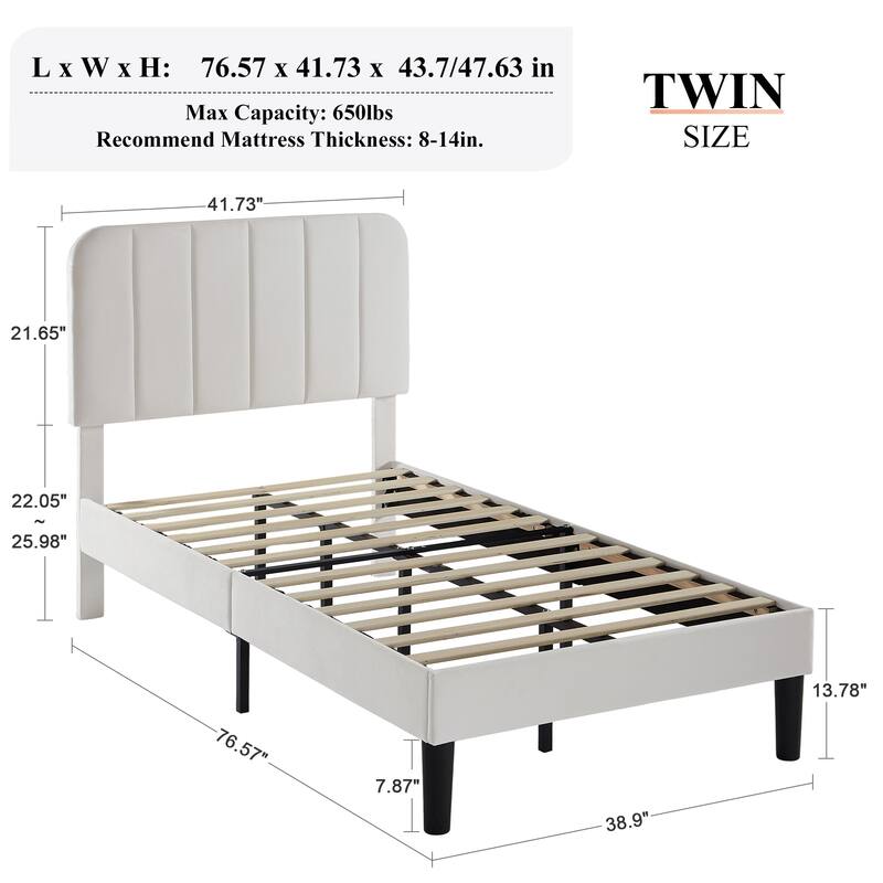 Javlergo Upholstered Platform Bed Frames with Height Adjustable Headboard, Sturdy Wooden Slats/Noise-free