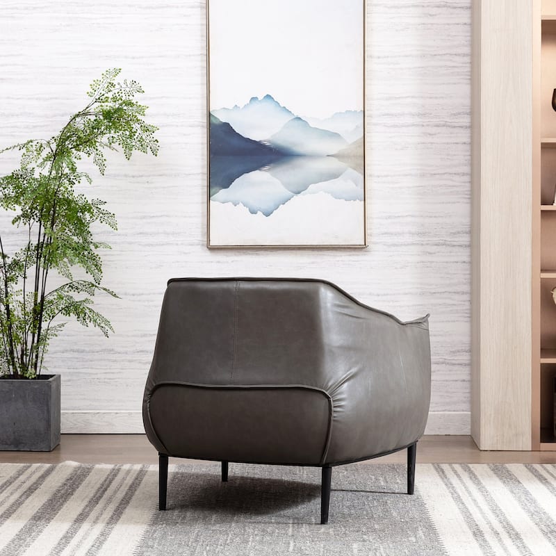 KINWELL 33" Wide Faux Vegan Leather Upholstery Barrel Chair