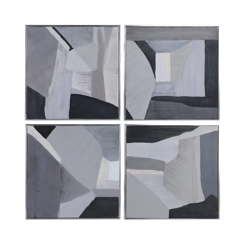 Canvas Wood Frame Wall Art Abstract Texture (Set of 4) - 20" Black