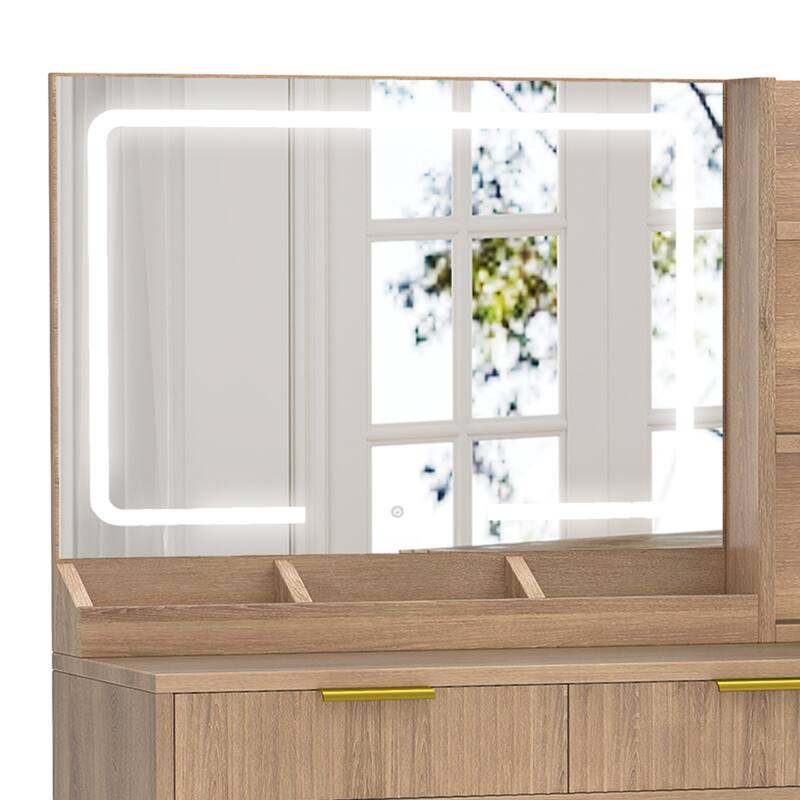 Moasis Makeup Vanity Desk with Power Outlet and 2 Drawers&3 Color Lighting Modes