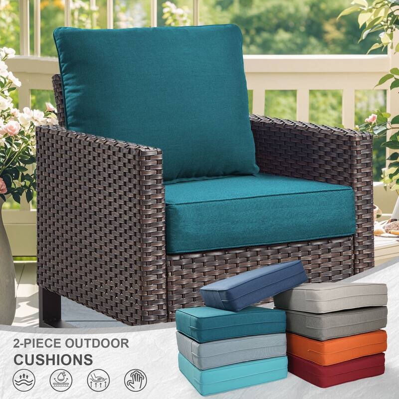 Gymojoy 24"x22"x6" Patio Thick Cushions & Pillows Set - Deep Seat Indoor/Outdoor Water & Fade Resistant