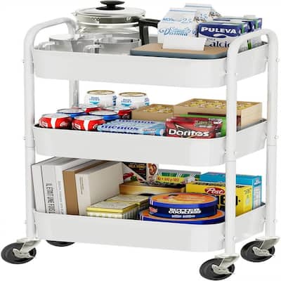 3 Tier Metal Cart on Wheels - 17.75"D x 12.25"W x 31.75"H